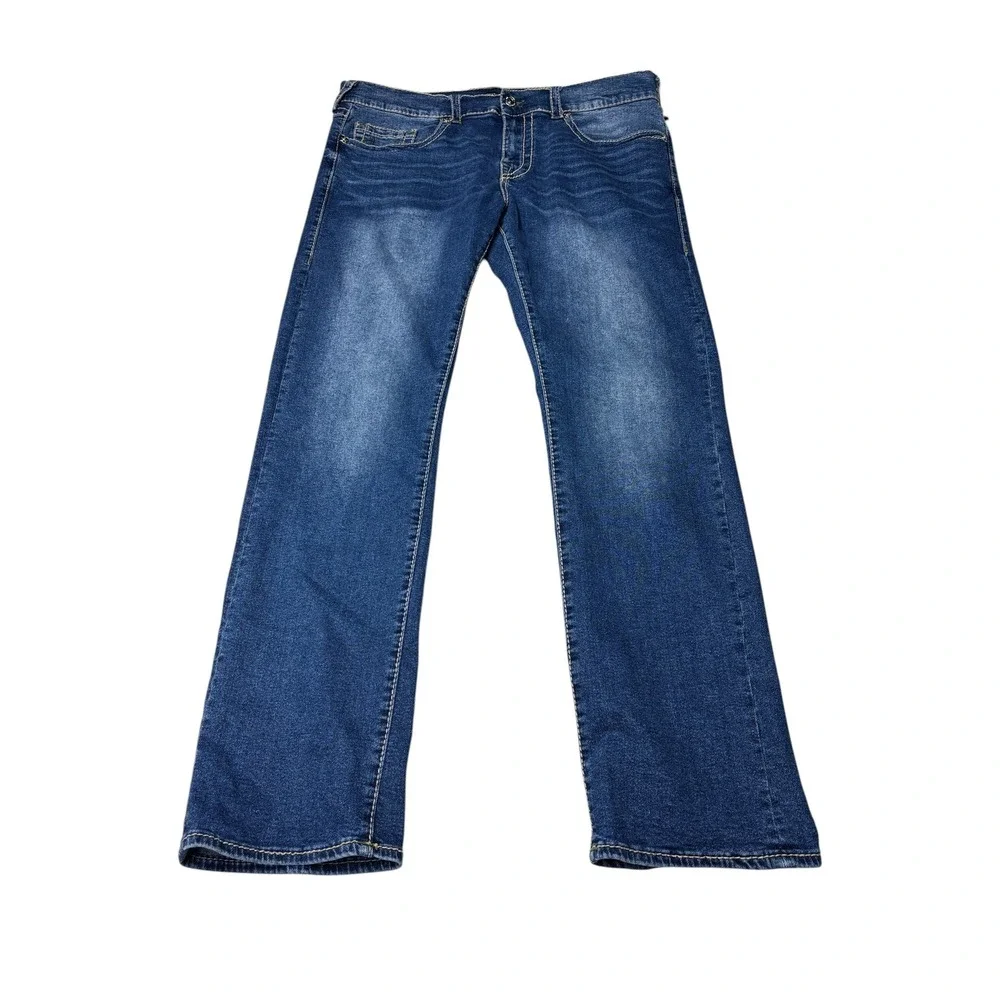 True Religion Ricky Big T Relaxed Straight Blue Jeans Mens 38X33 Medium Wash